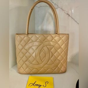 Chanel Caviar Quilted Medallion Tote Beige